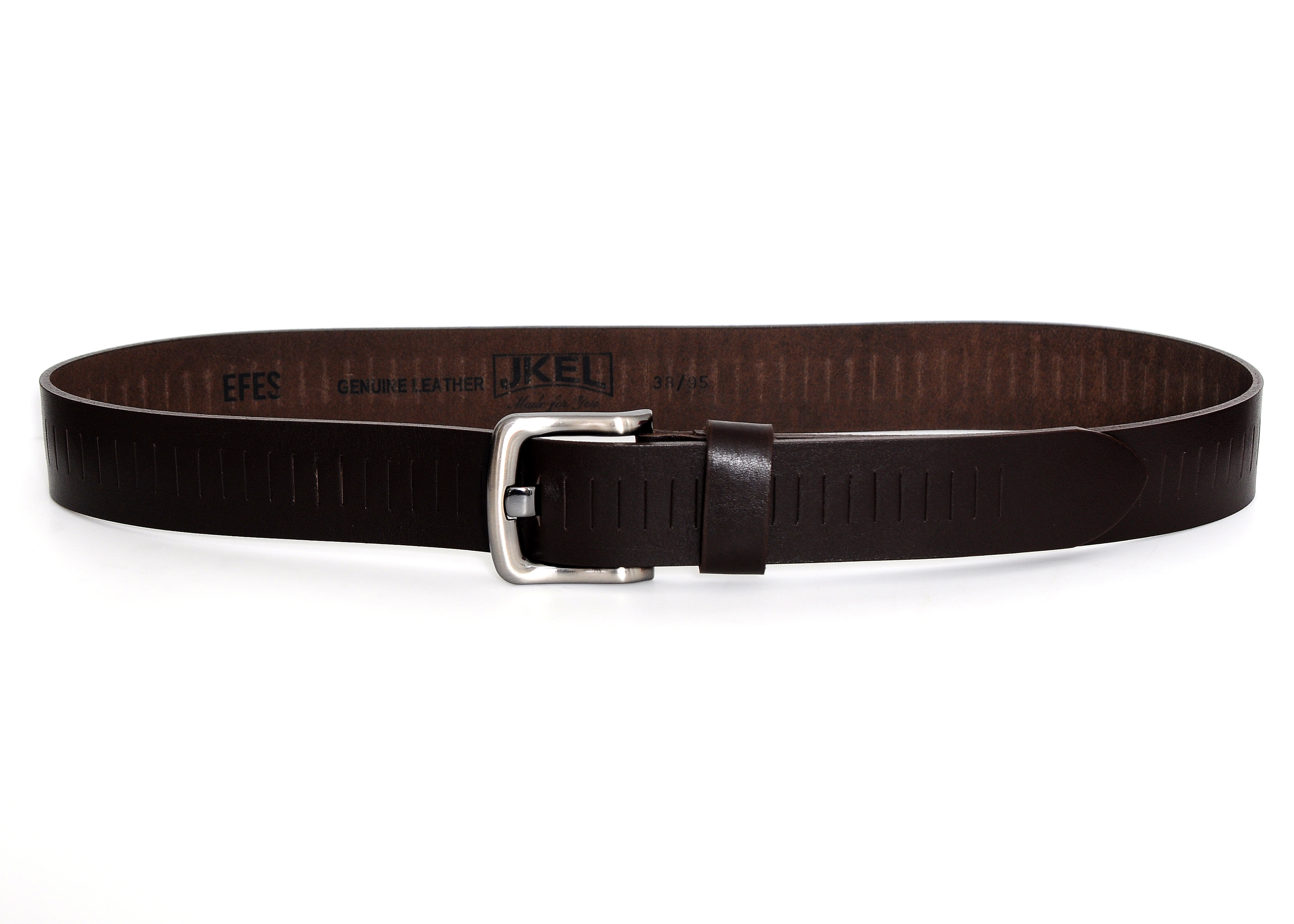 Efes Brown Veg Tanned Leather Men Belt showcasing its rich brown color and nickel-free buckle, elegantly displayed in a gift box.