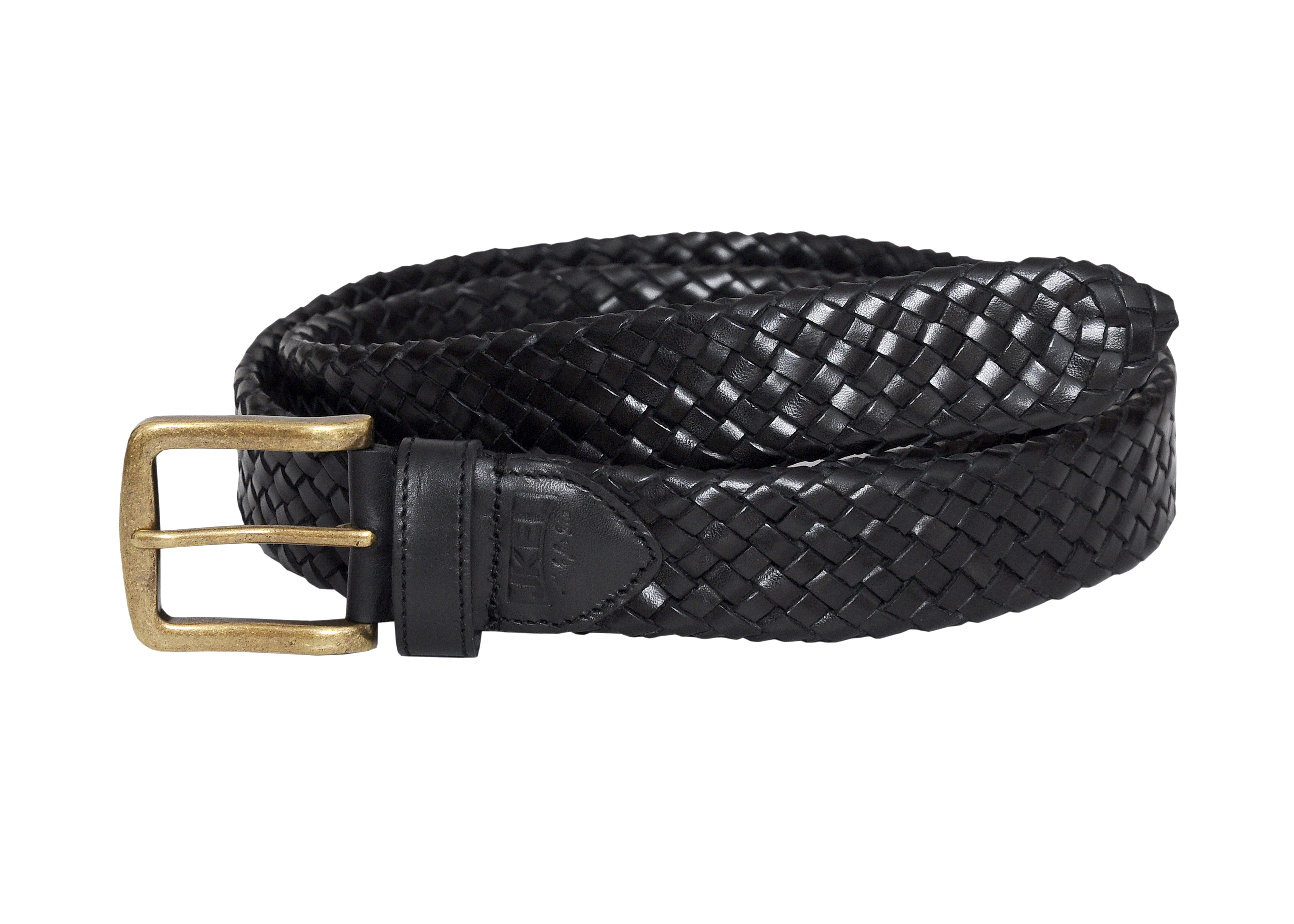 Galata Black Plaited Leather Men Belt showcasing intricate braided design and nickel-free buckle, perfect for stylish men.