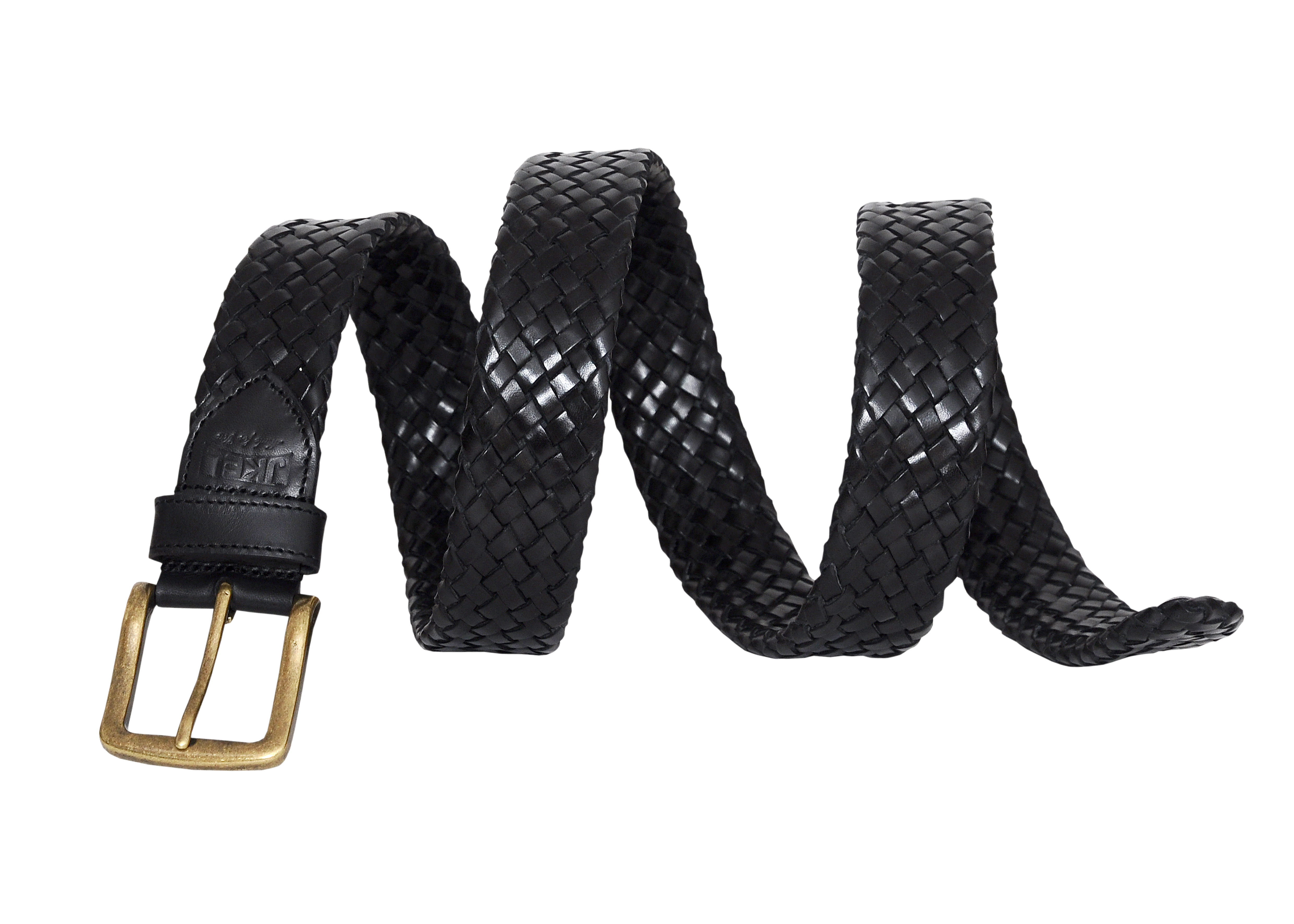 Galata Black Plaited Leather Men Belt showcasing intricate braided design and nickel-free buckle, perfect for stylish men.