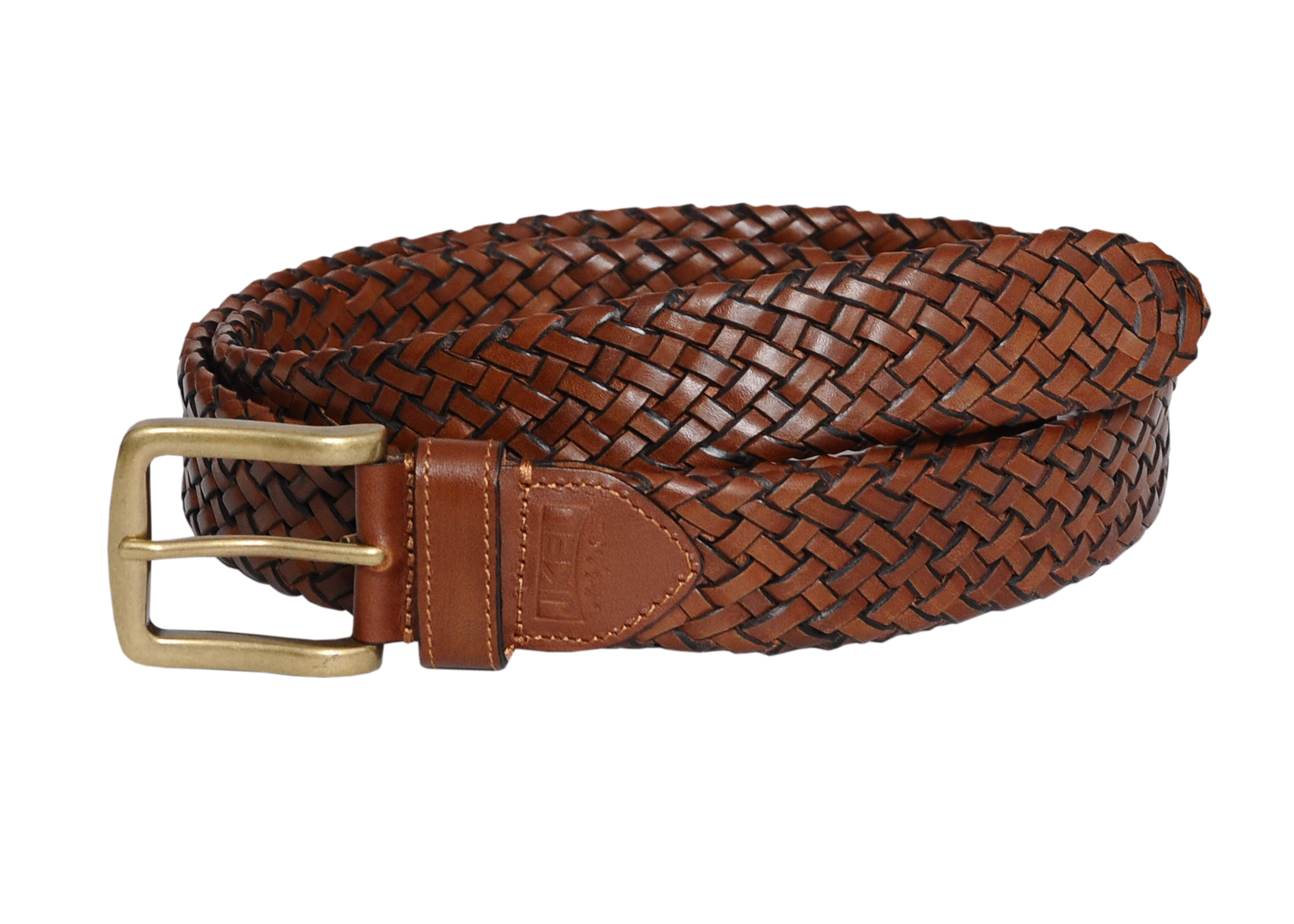 Galata Tan Plaited Leather Men Belt showcasing a woven design in tan leather with a nickel-free buckle, elegantly presented in a gift box.