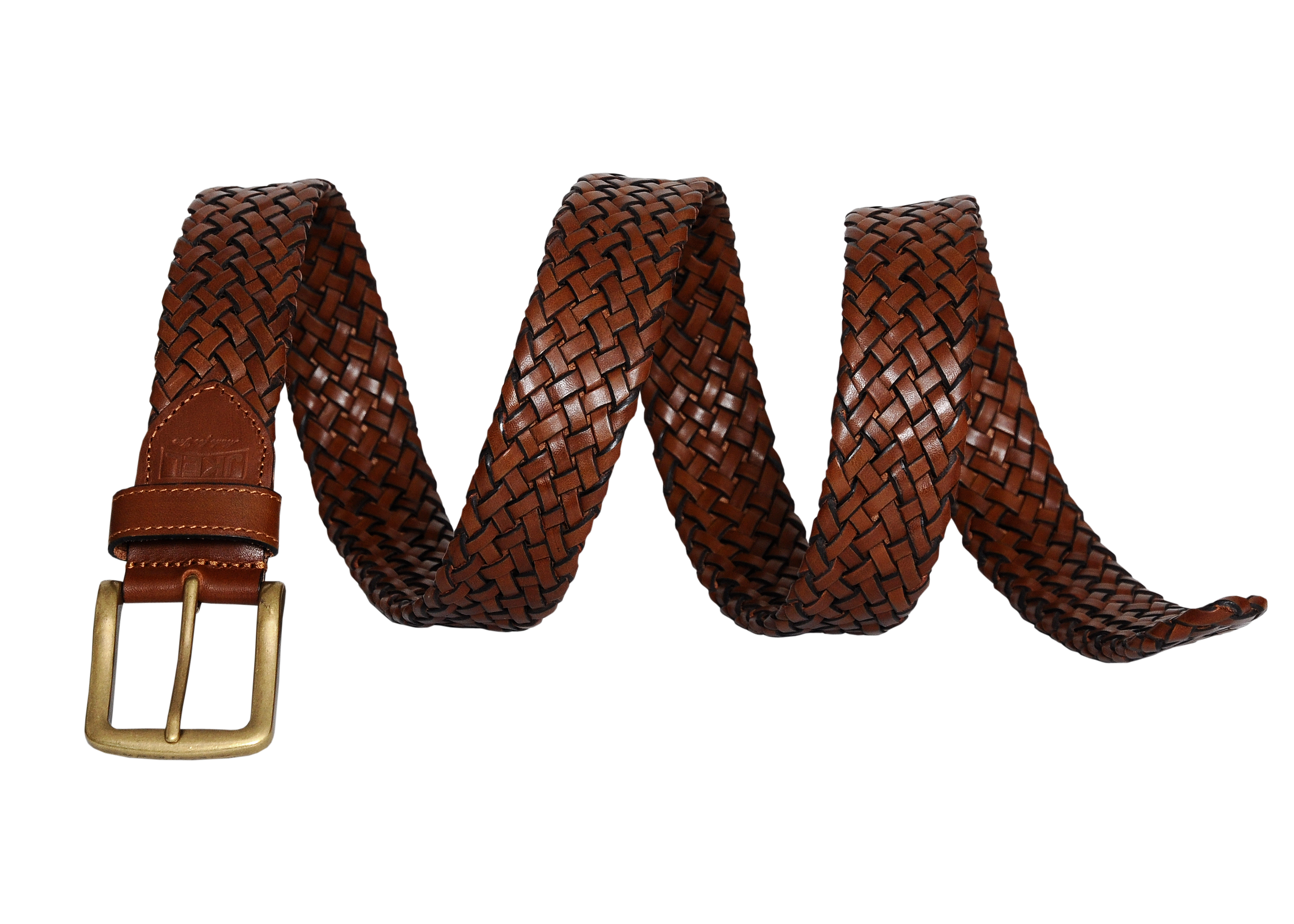 Galata Tan Plaited Leather Men Belt showcasing a woven design in tan leather with a nickel-free buckle, elegantly presented in a gift box.