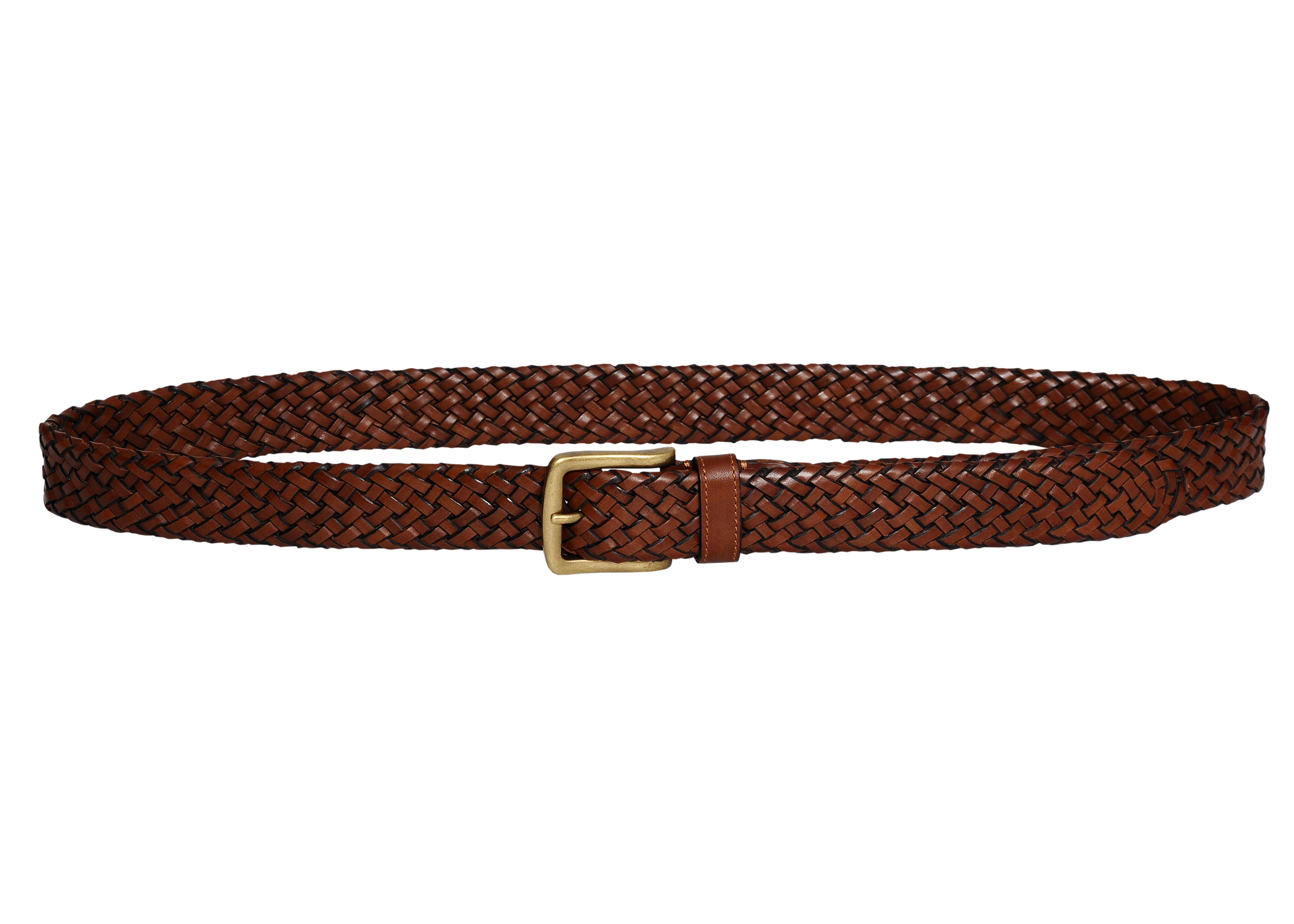 Galata Tan Plaited Leather Men Belt showcasing a woven design in tan leather with a nickel-free buckle, elegantly presented in a gift box.