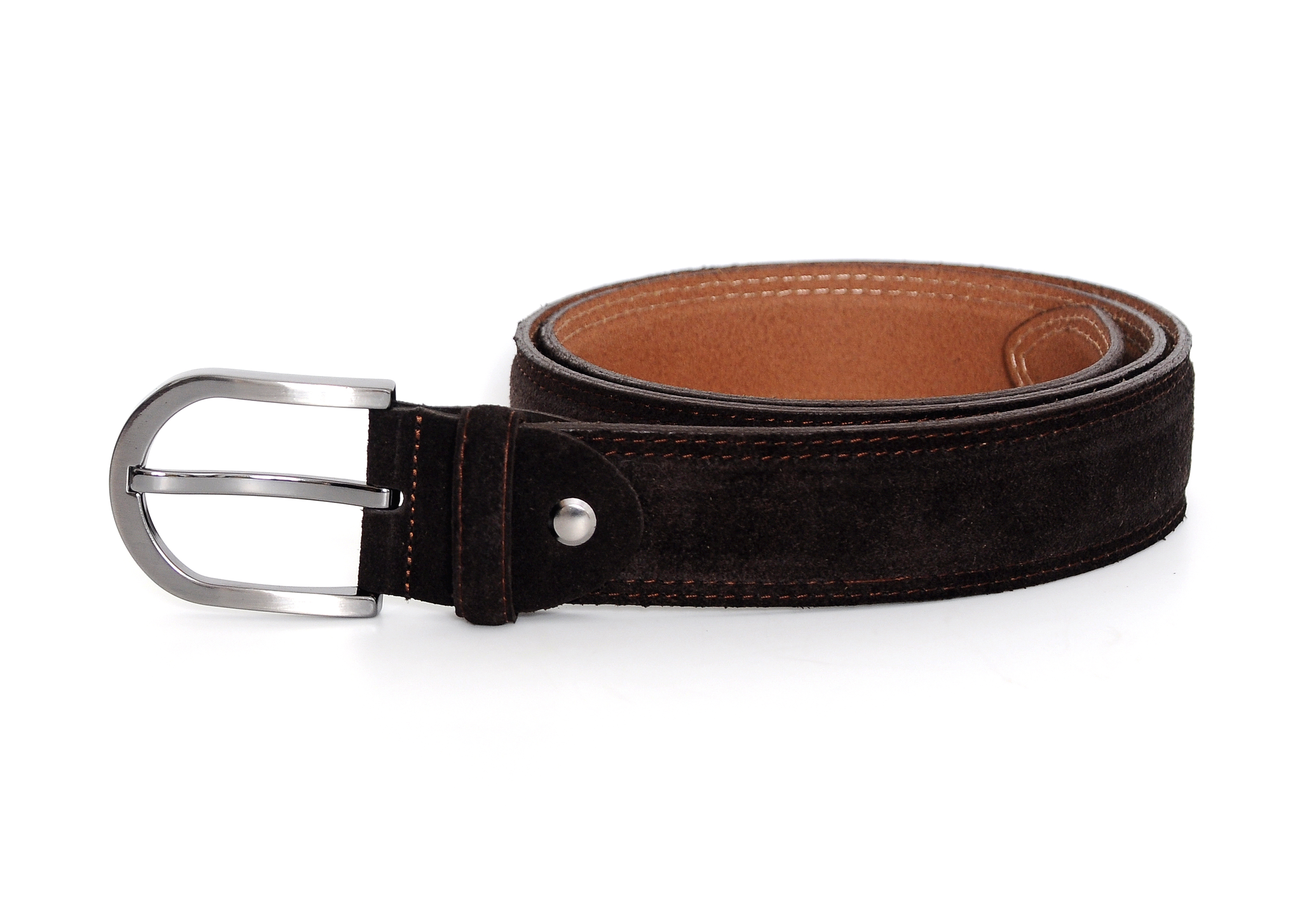 Sagrada Dark Brown Suede Belt with nickel-free buckle, showcasing luxurious suede texture and elegant design.