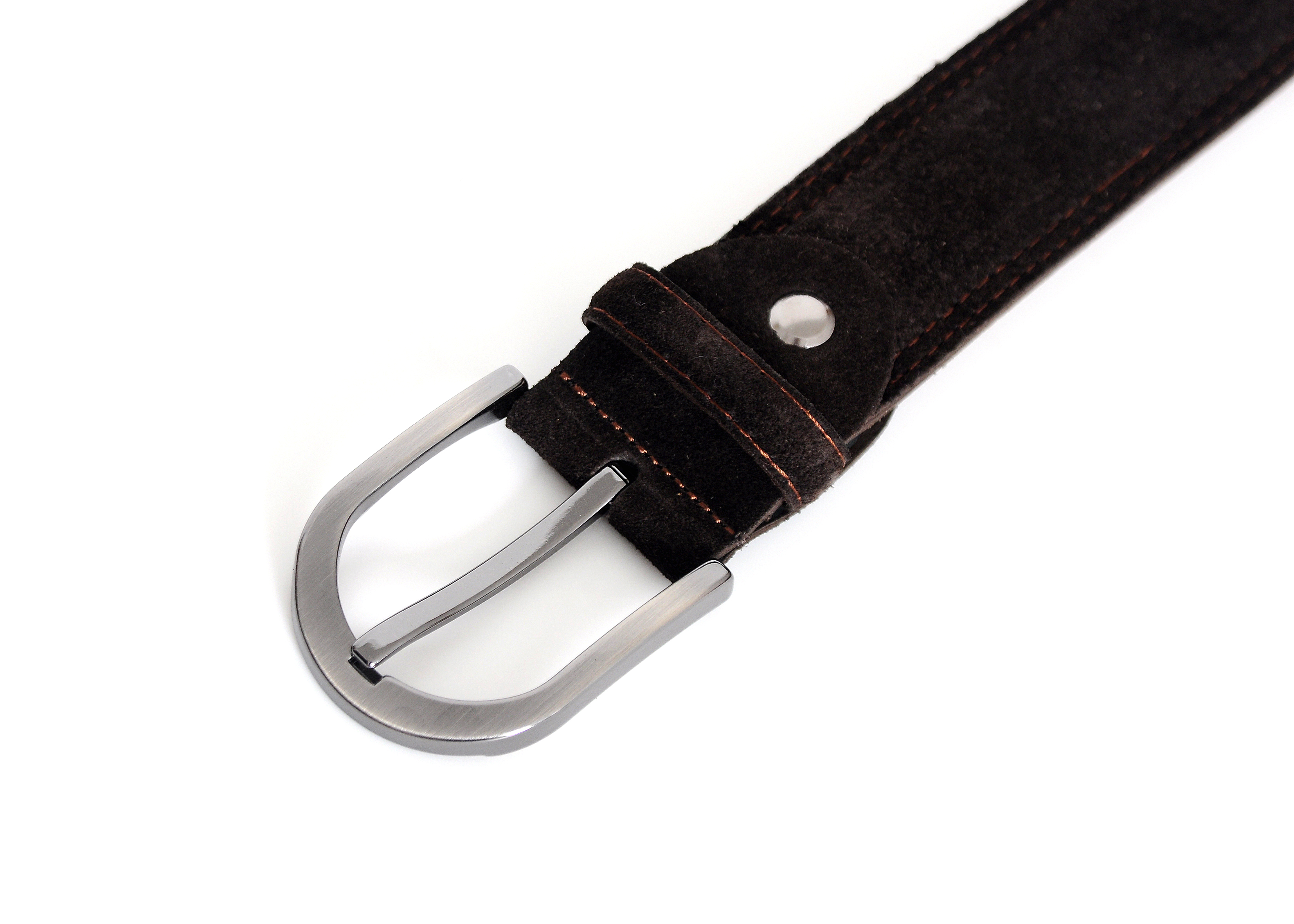 Sagrada Dark Brown Suede Belt with nickel-free buckle, showcasing luxurious suede texture and elegant design.