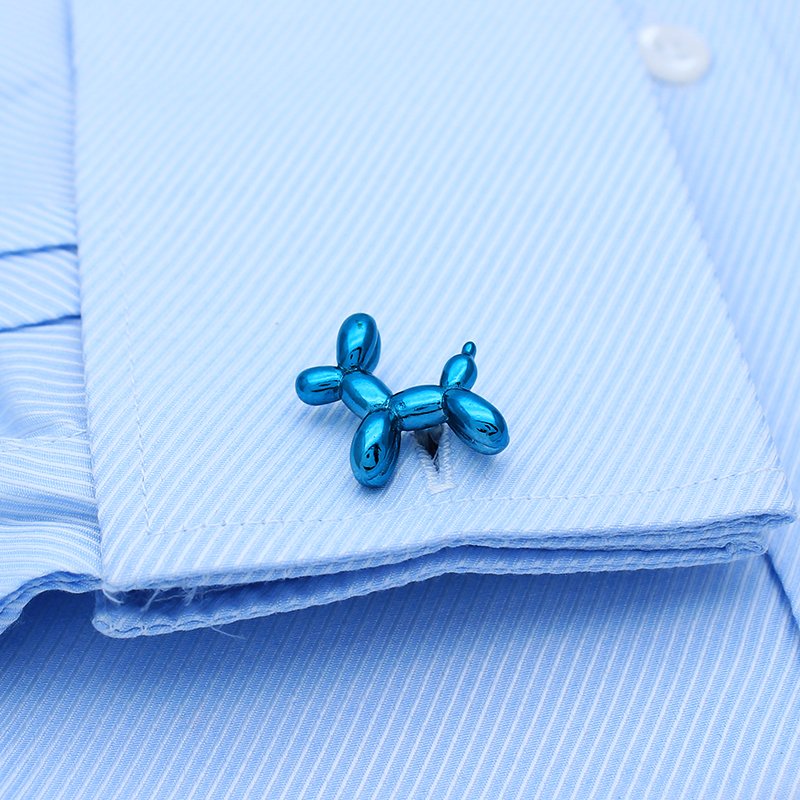 Stylish Balloon Dog Cufflinks made of stainless steel with rhodium plating, featuring a unique balloon dog design, presented in an elegant gift box.