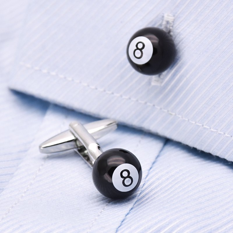 Stylish Black 8 Cufflinks made of stainless steel with a unique hand-painted design, presented in an elegant luxury box.