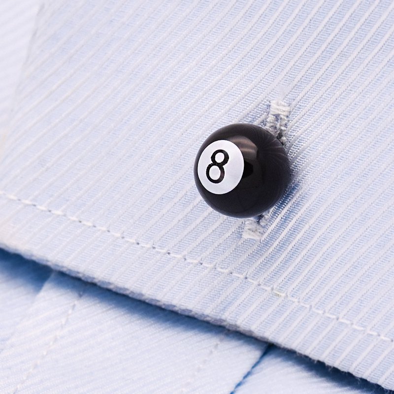 Stylish Black 8 Cufflinks made of stainless steel with a unique hand-painted design, presented in an elegant luxury box.