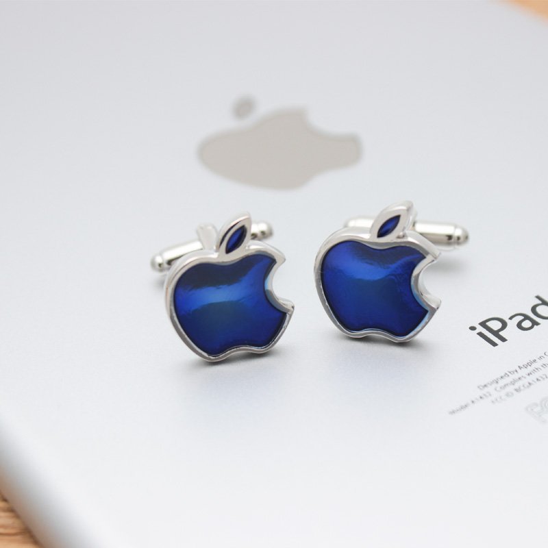 A pair of elegant blue apple cufflinks made from titanium alloy, showcasing a unique design perfect for formal wear.