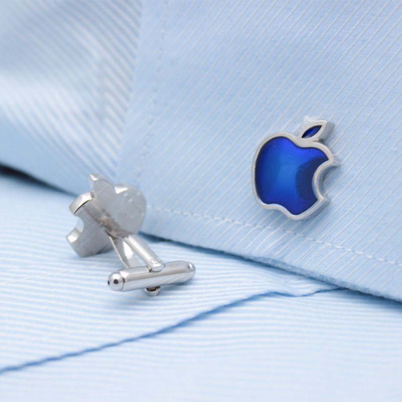 A pair of elegant blue apple cufflinks made from titanium alloy, showcasing a unique design perfect for formal wear.