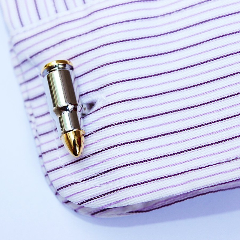 A pair of stylish Bullet Cufflinks made from stainless steel with a rhodium plated finish, presented in a hard-sided gift box.