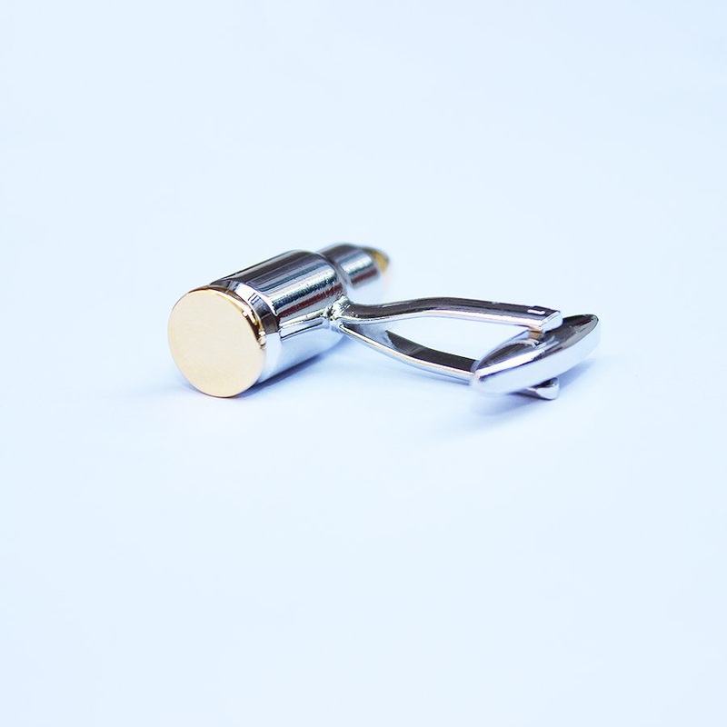 A pair of stylish Bullet Cufflinks made from stainless steel with a rhodium plated finish, presented in a hard-sided gift box.