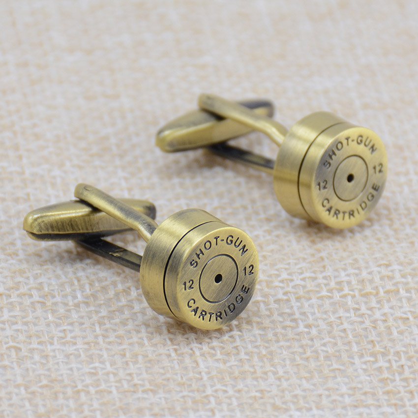 Elegant brass Bullet Cufflinks displayed in a gift box, perfect for formal wear.