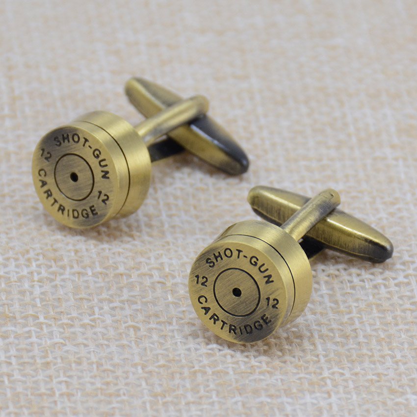 Elegant brass Bullet Cufflinks displayed in a gift box, perfect for formal wear.