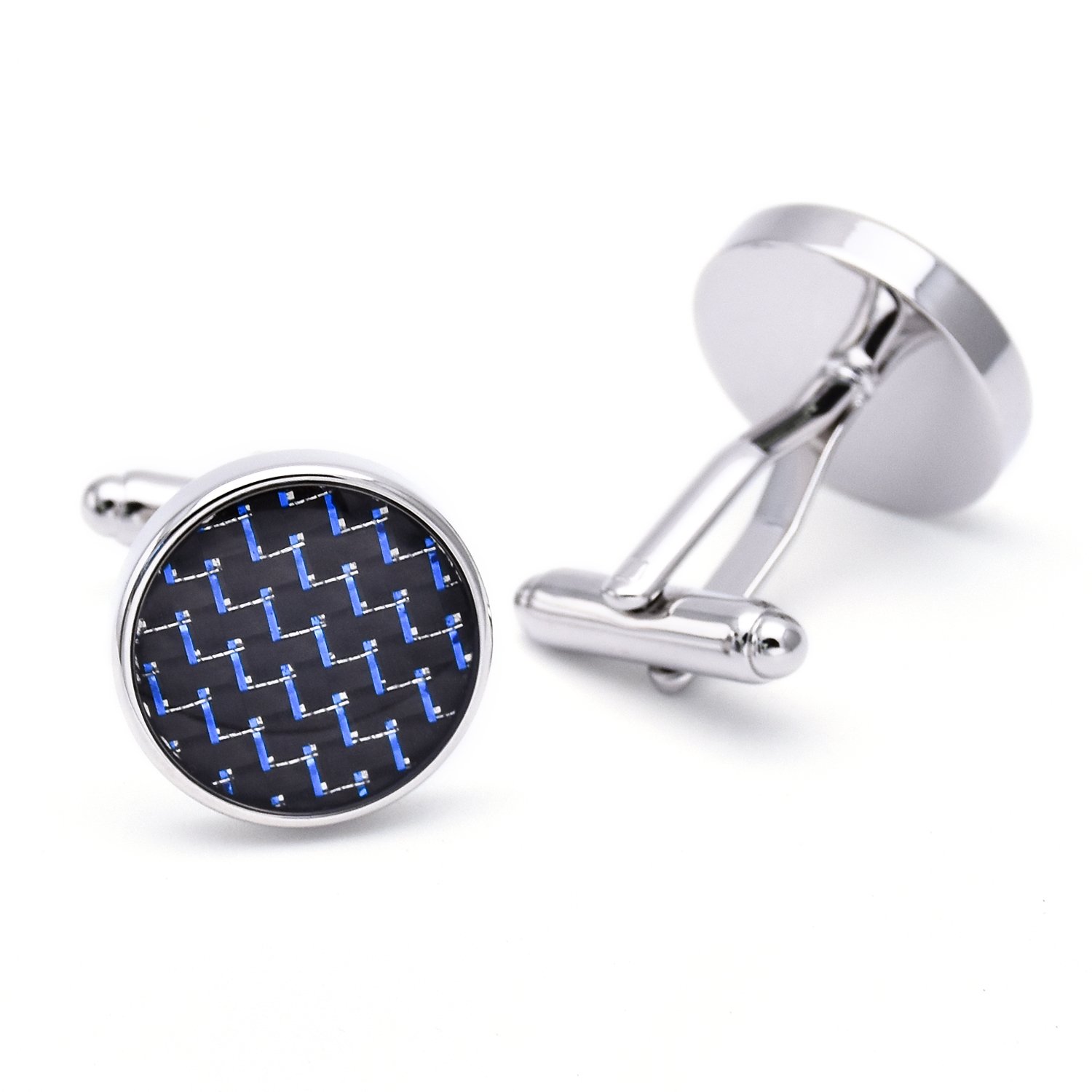 A stylish Carbon Fibre Cufflinks and Stickpin Set featuring genuine carbon fiber and titanium alloy, elegantly presented in a hard-sided box.