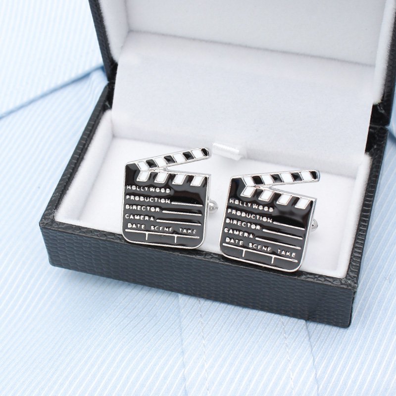 Stylish Clapperboard Cufflinks made from titanium alloy, featuring a unique design perfect for french cuff shirts.