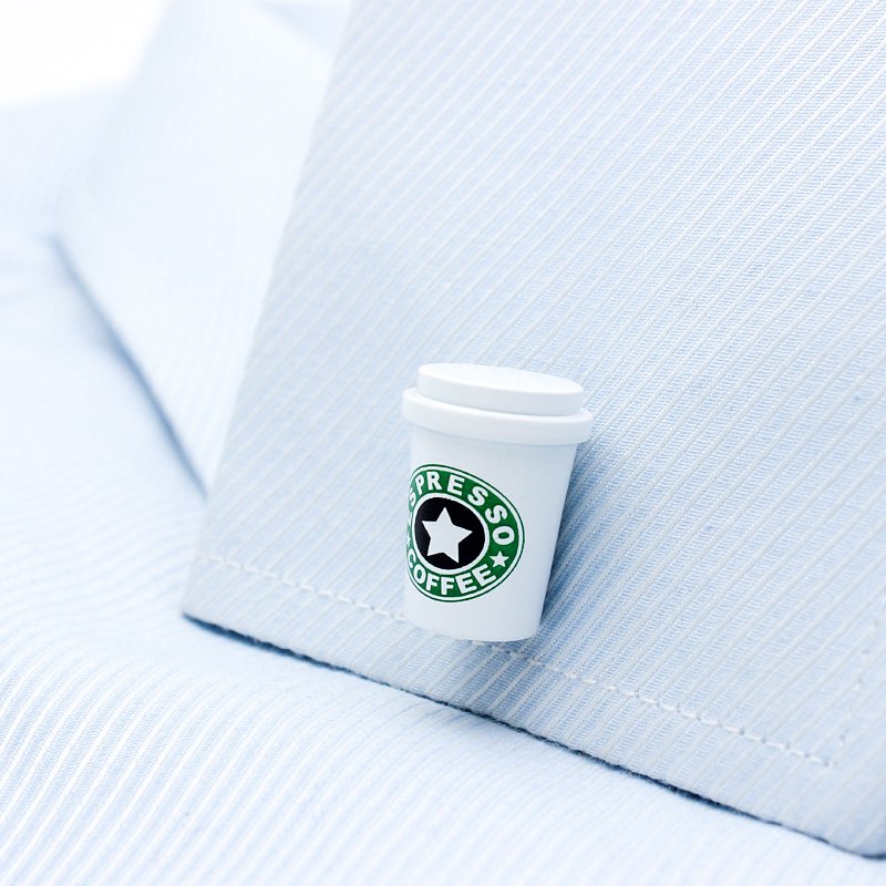 A pair of stylish Coffee Cup Cufflinks made from titanium alloy, featuring a unique coffee cup design, presented in a hard-sided gift box.