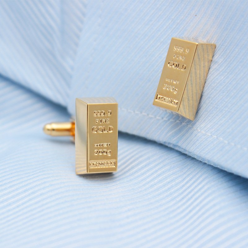 Elegant gold bar cufflinks made from titanium alloy with gold plating, presented in a stylish hard-sided box.