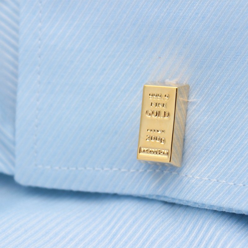 Elegant gold bar cufflinks made from titanium alloy with gold plating, presented in a stylish hard-sided box.