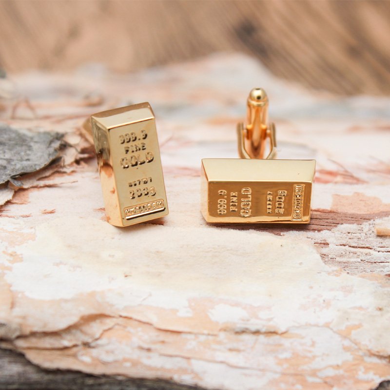 Elegant gold bar cufflinks made from titanium alloy with gold plating, presented in a stylish hard-sided box.