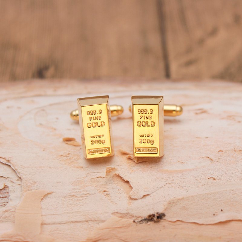 Elegant gold bar cufflinks made from titanium alloy with gold plating, presented in a stylish hard-sided box.