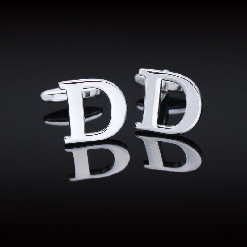 A pair of elegant H Cufflinks made from brass and chrome plated, featuring capitalized alphabets A-Z, displayed in a luxurious presentation box.