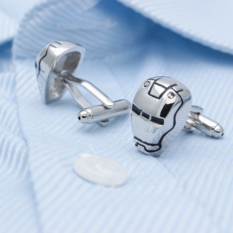 Iron Man cufflinks on shirt