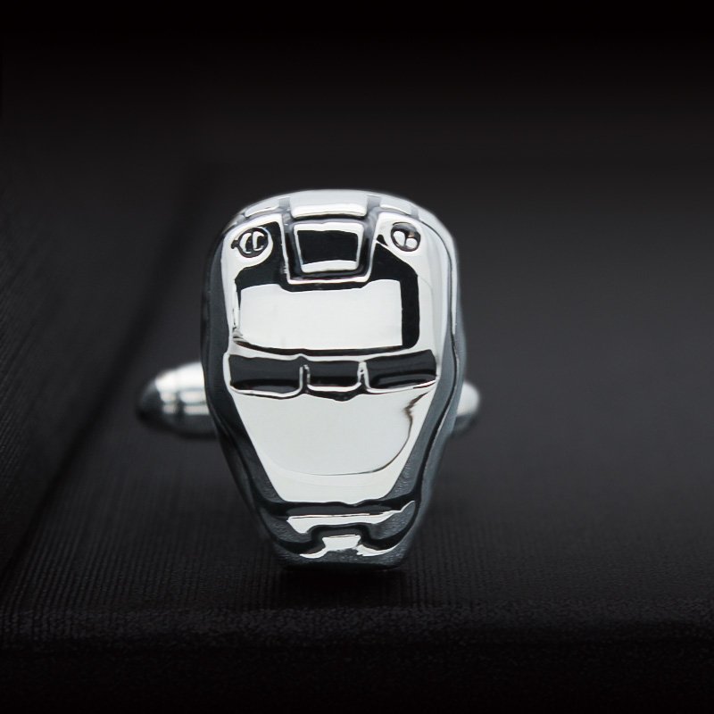 Silver Iron Man helmet cufflink