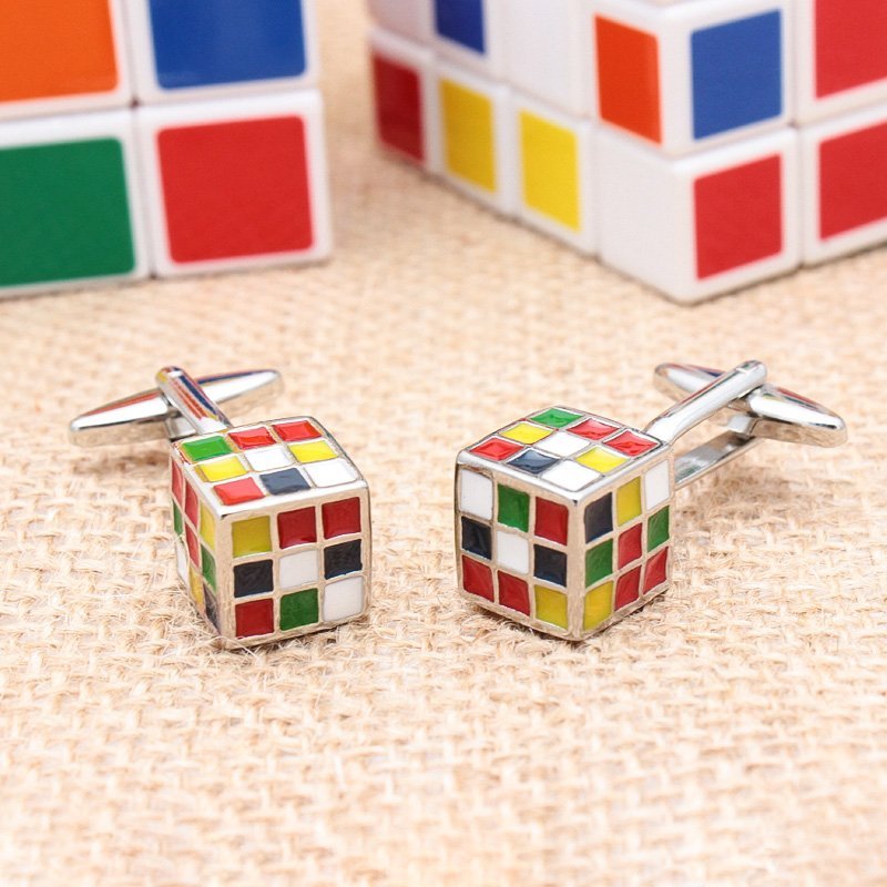 Stylish Magic Cube Cufflinks made from titanium alloy, presented in an elegant gift box.