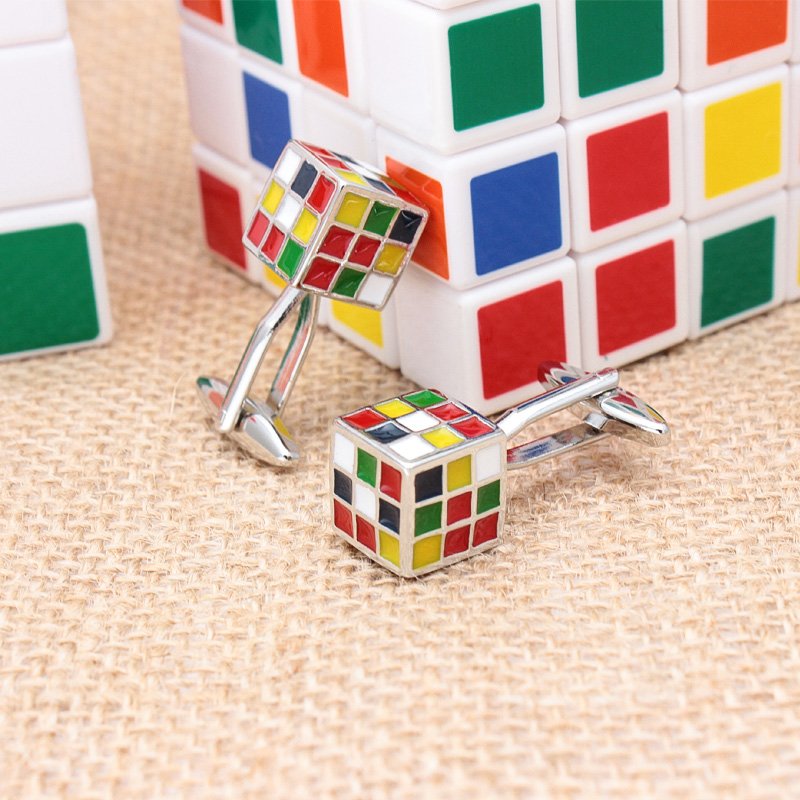 Stylish Magic Cube Cufflinks made from titanium alloy, presented in an elegant gift box.