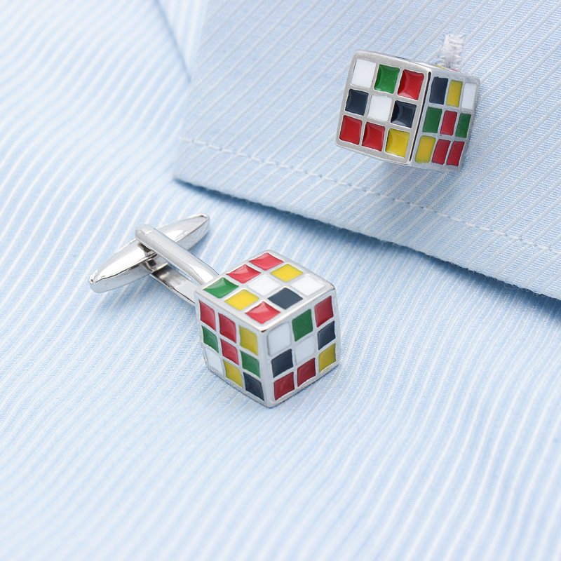 Stylish Magic Cube Cufflinks made from titanium alloy, presented in an elegant gift box.