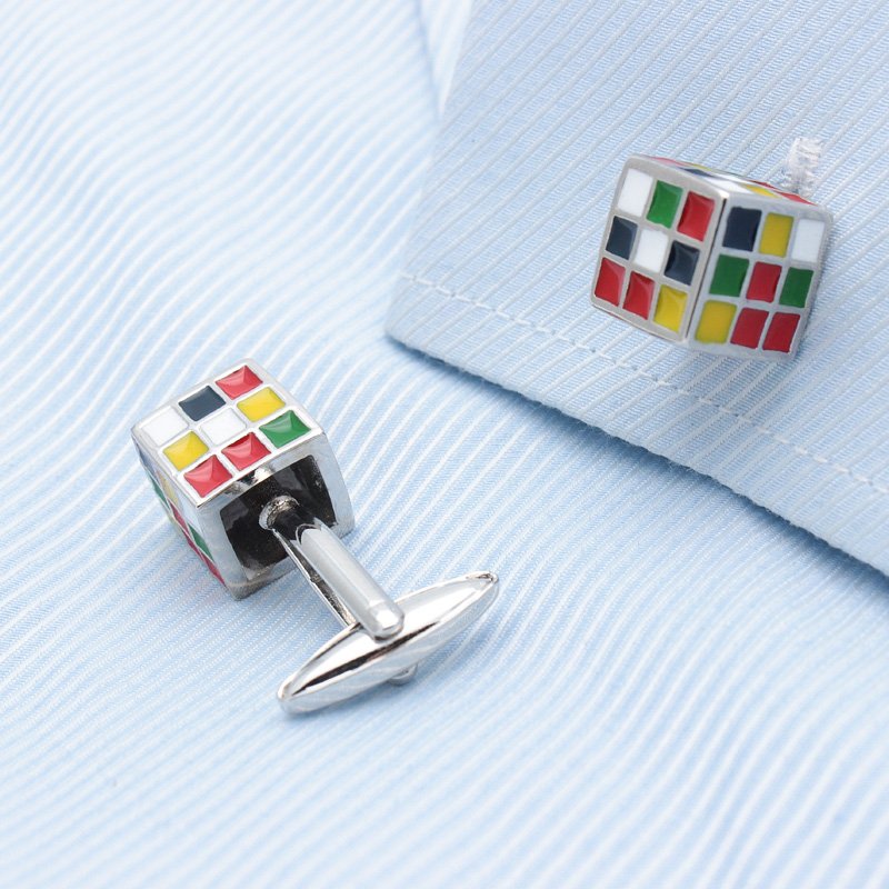 Stylish Magic Cube Cufflinks made from titanium alloy, presented in an elegant gift box.