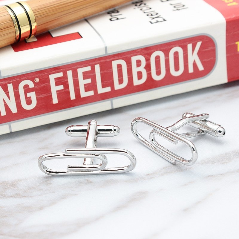 Stylish titanium alloy paper clip cuff links in a presentation box, perfect for French cuff shirts.