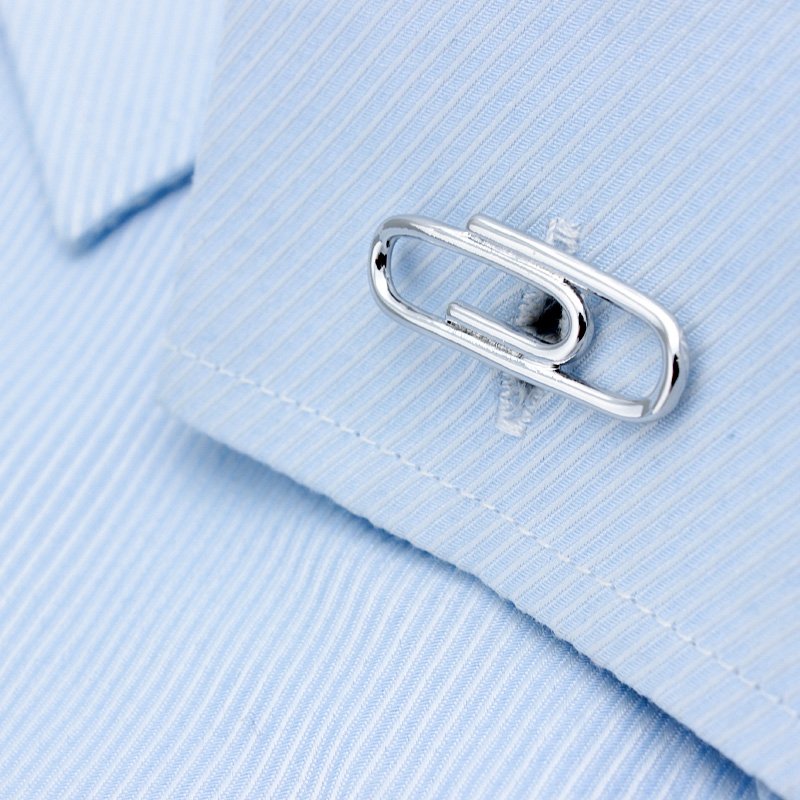 Stylish titanium alloy paper clip cuff links in a presentation box, perfect for French cuff shirts.