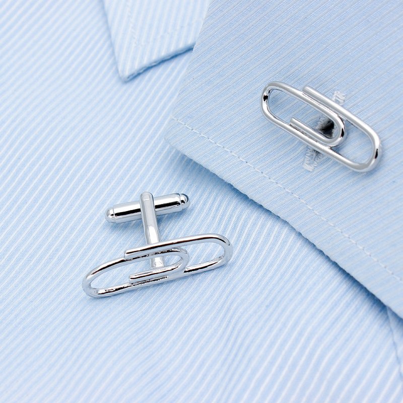 Stylish titanium alloy paper clip cuff links in a presentation box, perfect for French cuff shirts.