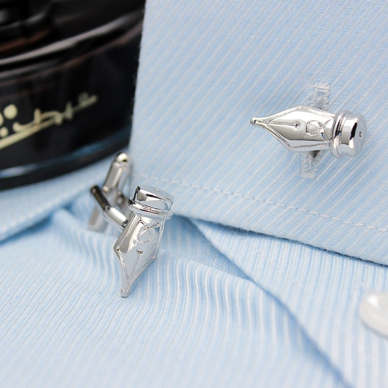 Stylish Pen Nib Cufflinks made from titanium alloy, featuring a unique design perfect for formal wear.