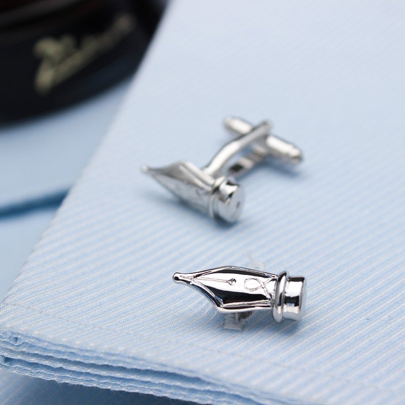 Stylish Pen Nib Cufflinks made from titanium alloy, featuring a unique design perfect for formal wear.