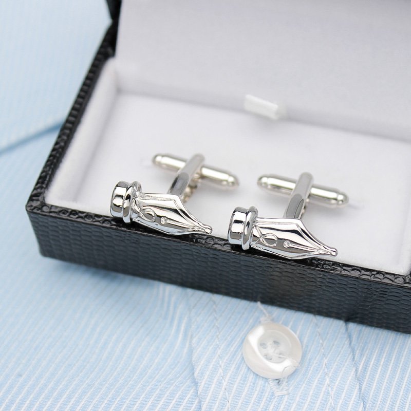 Stylish Pen Nib Cufflinks made from titanium alloy, featuring a unique design perfect for formal wear.