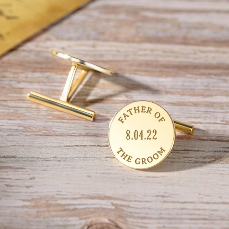 Personalized Sterling Silver cufflinks engraved with custom messages, perfect gift for Father of the Groom.