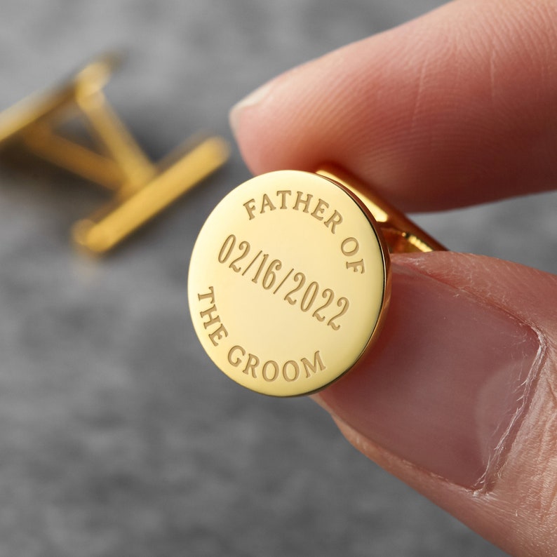 Personalized Sterling Silver cufflinks engraved with custom messages, perfect gift for Father of the Groom.