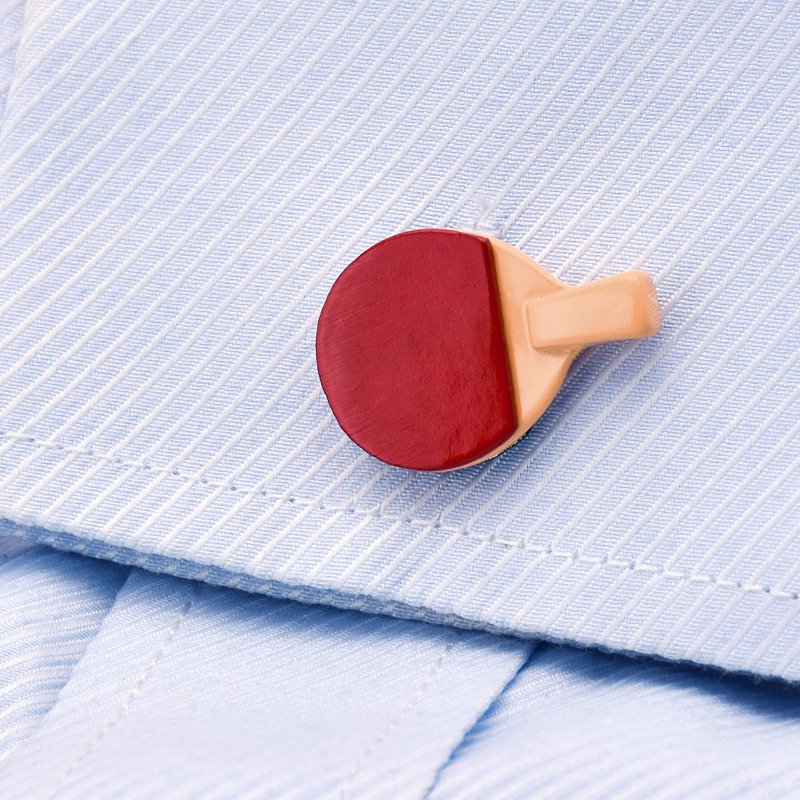 A pair of stylish Ping Pong Paddle Cufflinks made from stainless steel with a hand-painted finish, presented in an elegant gift box.