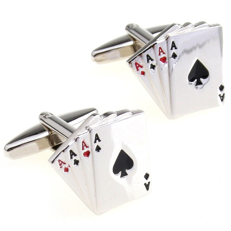 Elegant Poker Cufflinks made of brass and stainless steel, featuring a unique poker-themed design, presented in a stylish gift box.