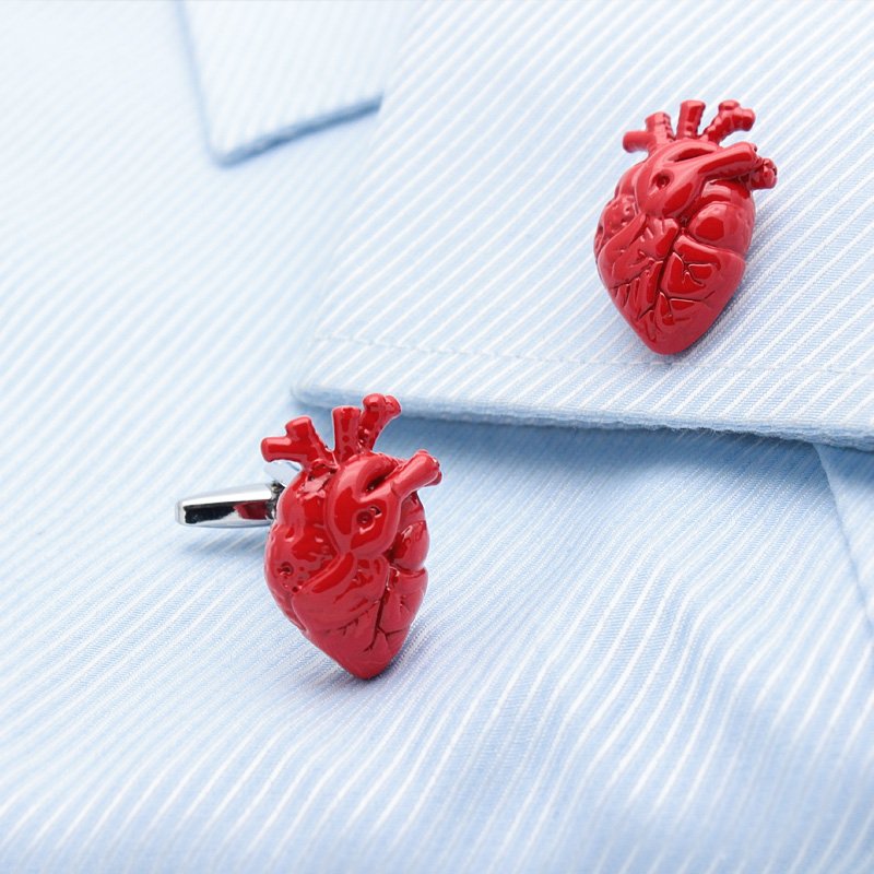 A pair of elegant Red Hearts Cufflinks made from titanium alloy, featuring a vibrant heart design, presented in a stylish hard-sided box.