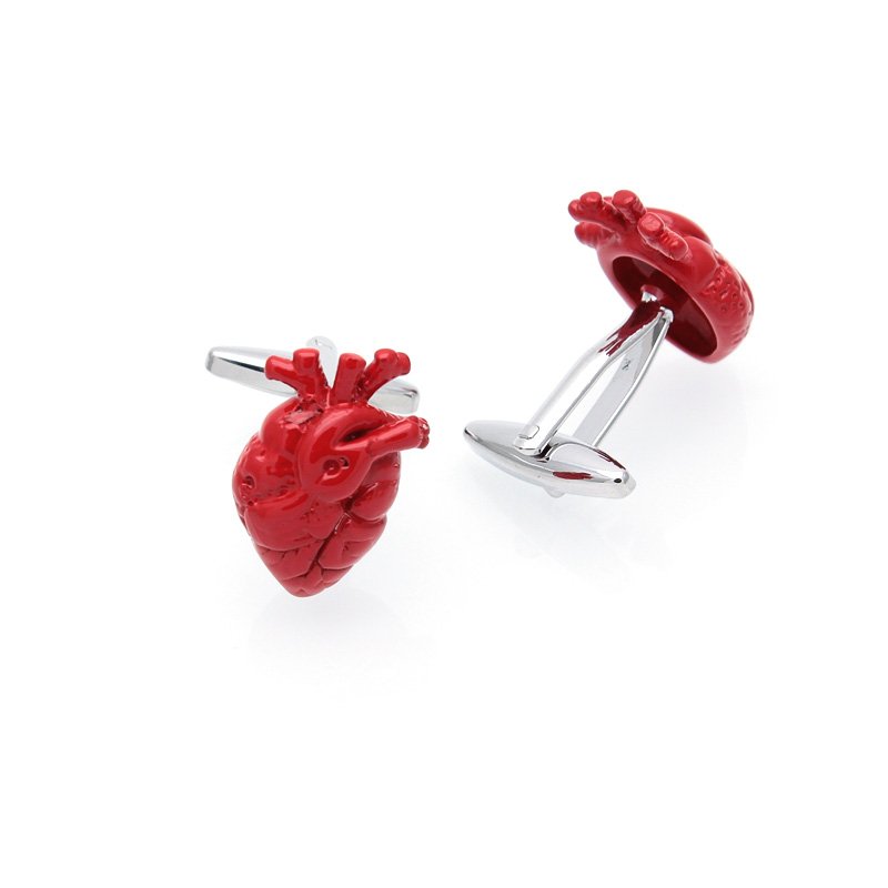 A pair of elegant Red Hearts Cufflinks made from titanium alloy, featuring a vibrant heart design, presented in a stylish hard-sided box.