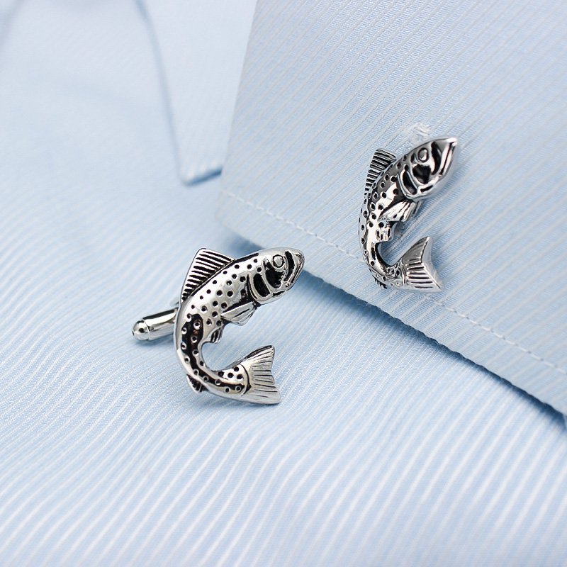 Salmo Salar Cufflinks made from titanium alloy, featuring a sleek design and perfect plating finish, displayed in an elegant presentation box.