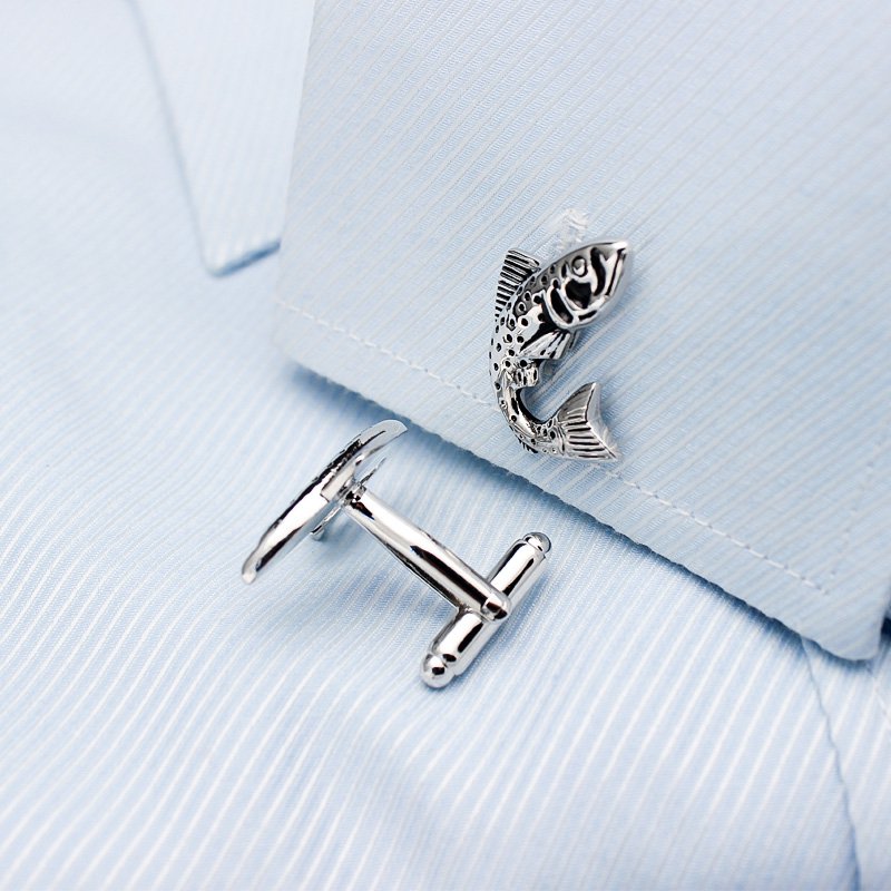 Salmo Salar Cufflinks made from titanium alloy, featuring a sleek design and perfect plating finish, displayed in an elegant presentation box.