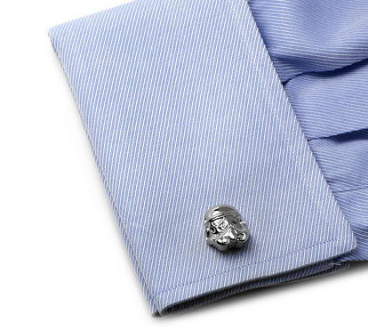 Star Wars cufflinks made of bronze with chrome-plating, featuring a sleek design, presented in a luxury box.