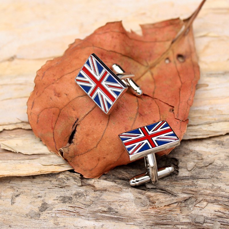 Stylish Union Jack Cufflinks made from titanium alloy with a hand-painted finish, presented in a hard-sided gift box.