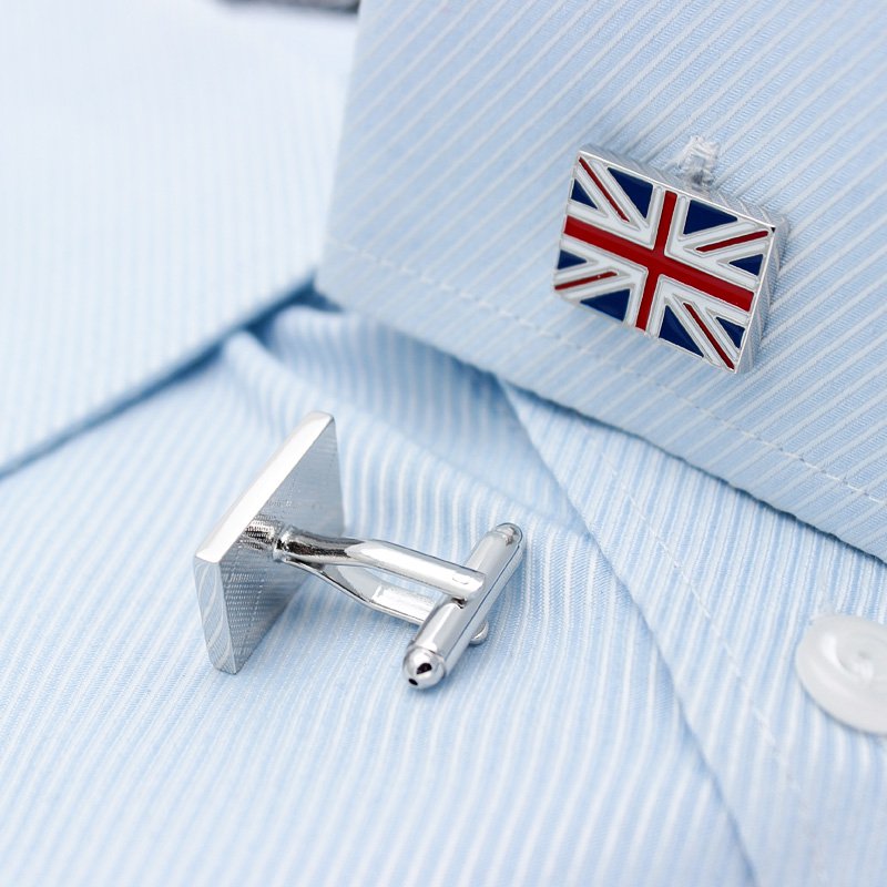 Stylish Union Jack Cufflinks made from titanium alloy with a hand-painted finish, presented in a hard-sided gift box.