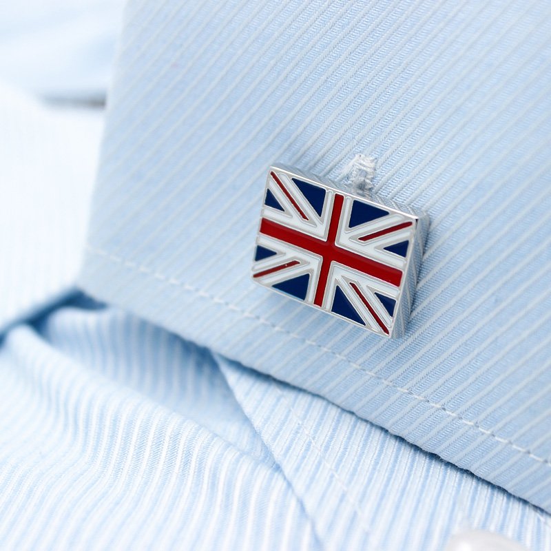 Stylish Union Jack Cufflinks made from titanium alloy with a hand-painted finish, presented in a hard-sided gift box.