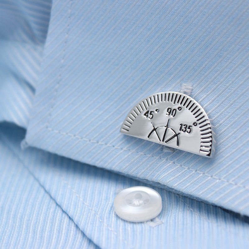 Stylish Triangle & Protractor Cufflinks made of stainless steel, featuring a unique geometric design, perfect for formal occasions.